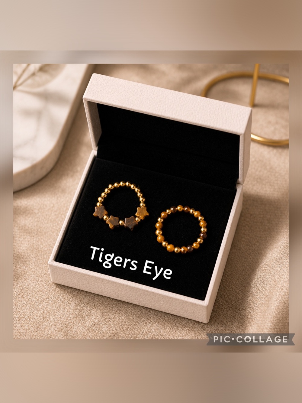 Tigers Eye Beaded Stretchy Ring Set